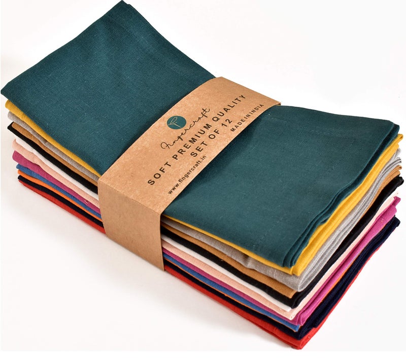 Fingercraft Multicolor Cloth Napkins - Set of 12 Pure Cotton Everyday Lunch Dinner Napkin - Holiday Birthday Party Gift - Soft Washable Absorbent Reusable Napkin Christmas Cloth Napkins Multi Pack - Image 1